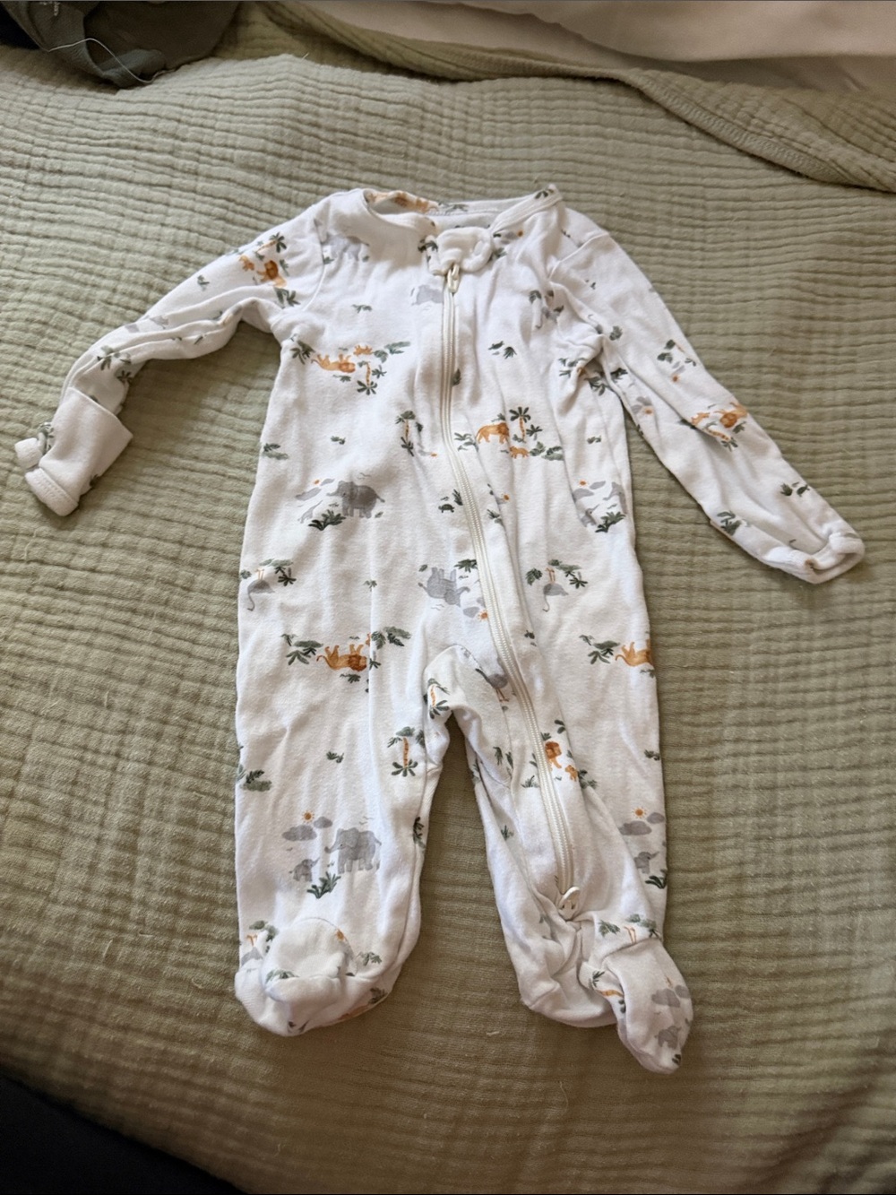 Carter's White Footed One-Piece with Safari Animal Print